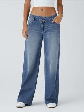 HALARA Medium Blue Wide-Leg High-Rise Jeans